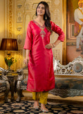 Vellora Shimmer Silk Rani Casual Wear Embroidery Work Readymade Kurti | Grocsy