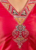 Vellora Shimmer Silk Rani Casual Wear Embroidery Work Readymade Kurti | Grocsy