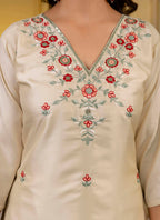 Vellora Silk Blend Cream Occasional Wear Embroidery Work Readymade Salwar Suit | Grocsy
