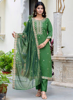 Vellora Silk Blend Green Occasional Wear Embroidery Work Readymade Salwar Suit | Grocsy