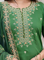Vellora Silk Blend Green Occasional Wear Embroidery Work Readymade Salwar Suit | Grocsy