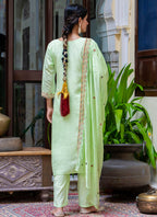 Vellora Silk Blend Light Green Occasional Wear Embroidery Work Readymade Salwar Suit | Grocsy