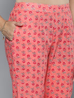 HERE&NOW Women Pink Floral Printed Pure Cotton Kurta with Trousers & With Dupatta | Grocsy