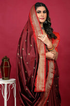 Jyoti Fashion Women's Maroon Paithani Silk Zari Woven Saree with Blouse | Grocsy