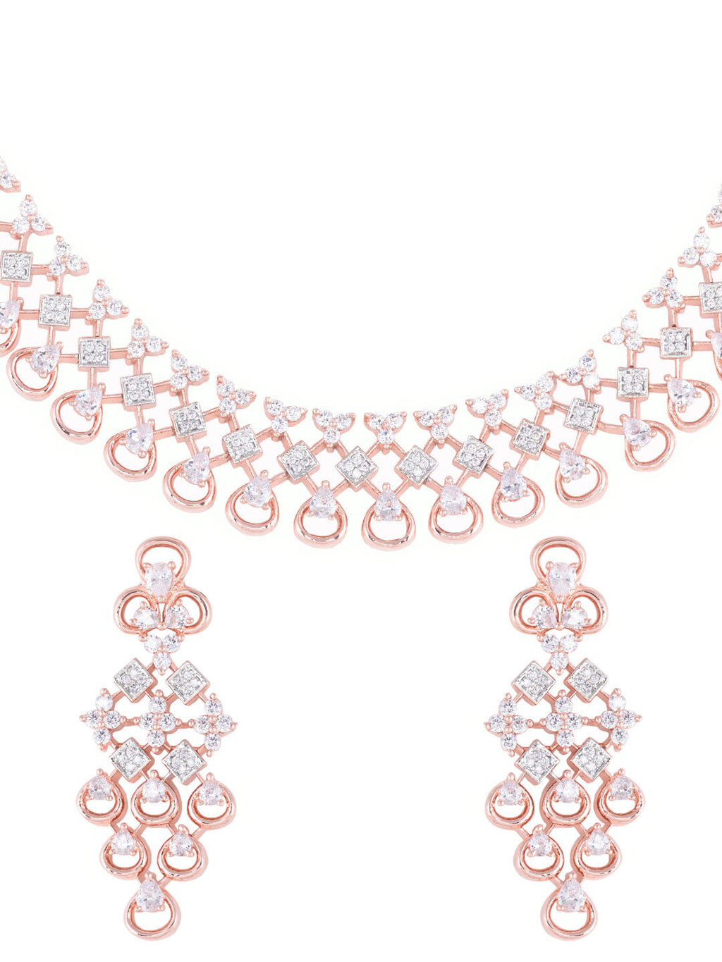 Saraf RS Jewellery Rose Gold-Polished White AD-Studded Handcrafted Jewellery Set