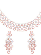 Saraf RS Jewellery Rose Gold-Polished White AD-Studded Handcrafted Jewellery Set