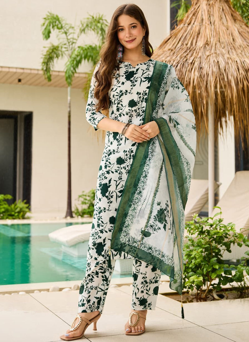 Vellora Green Daily Wear Printed Work Readymade Kurti | Grocsy