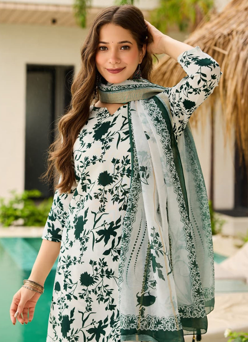 Vellora Green Daily Wear Printed Work Readymade Kurti | Grocsy