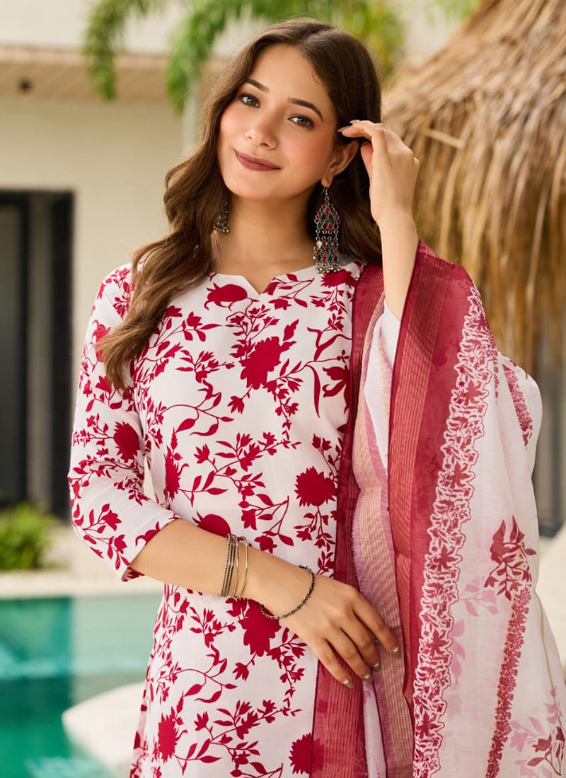 Vellora Red Daily Wear Printed Work Readymade Kurti | Grocsy