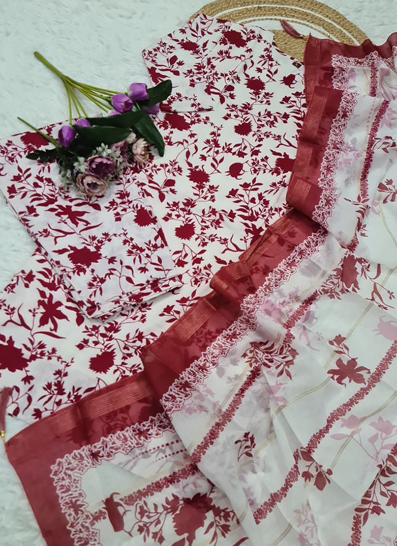 Vellora Red Daily Wear Printed Work Readymade Kurti | Grocsy