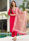 Vellora Rayon Slub Red Casual Wear Embroidery Work Readymade Salwar Suit | Grocsy