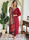 Vellora Viscose Rayon Maroon Casual Wear Embroidery Work Readymade Salwar Suit | Grocsy