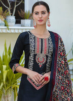 Vellora Silk Blend Black Ocassional Wear Embroidery Work Readymade Salwar Suit | Grocsy