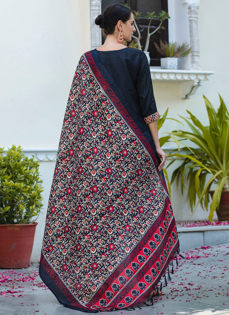 Vellora Silk Blend Black Ocassional Wear Embroidery Work Readymade Salwar Suit | Grocsy