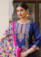 Vellora Silk Blend Royal Blue Ocassional Wear Embroidery Work Readymade Salwar Suit | Grocsy