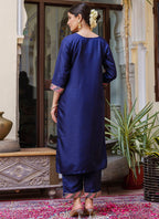 Vellora Silk Blend Royal Blue Ocassional Wear Embroidery Work Readymade Salwar Suit | Grocsy