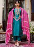 Vellora Silk Blend Rama Ocassional Wear Embroidery Work Readymade Salwar Suit | Grocsy