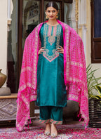 Vellora Silk Blend Rama Ocassional Wear Embroidery Work Readymade Salwar Suit | Grocsy