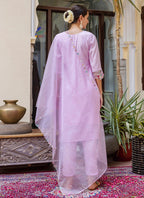 Vellora Viscose Roman Silk Light Lilac Casual Wear Embroidery Work Readymade Salwar Suit | Grocsy