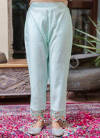 Vellora Viscose Roman Silk Sea Green Casual Wear Embroidery Work Readymade Salwar Suit | Grocsy