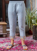 Vellora Viscose Roman Silk Powder Blue Casual Wear Embroidery Work Readymade Salwar Suit | Grocsy