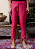 Vellora Viscose Roman Silk Pink Casual Wear Embroidery Work Readymade Salwar Suit | Grocsy