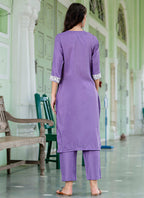 Vellora Silk Blend Lavender Casual Wear Embroidery Work Readymade Salwar Suit | Grocsy