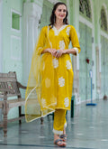 Vellora Silk Blend Mustard Yellow Casual Wear Embroidery Work Readymade Salwar Suit | Grocsy