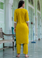 Vellora Silk Blend Mustard Yellow Casual Wear Embroidery Work Readymade Salwar Suit | Grocsy