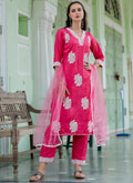 Vellora Silk Blend Hot Pink Casual Wear Embroidery Work Readymade Salwar Suit | Grocsy