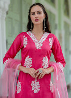 Vellora Silk Blend Hot Pink Casual Wear Embroidery Work Readymade Salwar Suit | Grocsy