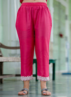 Vellora Silk Blend Hot Pink Casual Wear Embroidery Work Readymade Salwar Suit | Grocsy
