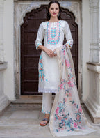 Vellora Viscose Roman Silk White Ocassional Wear Embroidery Work Readymade Salwar Suit | Grocsy