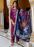 Vellora Viscose Roman Silk Wine Festival Wear Embroidery Work Readymade Salwar Suit | Grocsy
