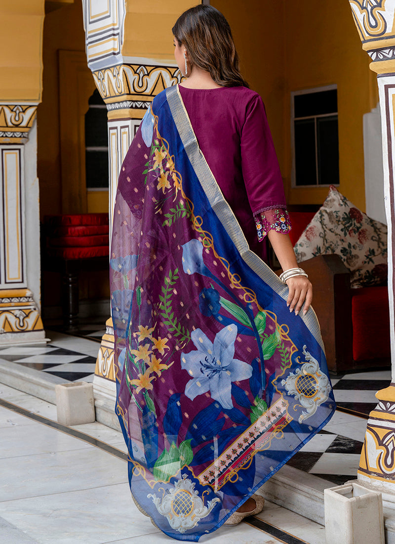 Vellora Viscose Roman Silk Wine Festival Wear Embroidery Work Readymade Salwar Suit | Grocsy