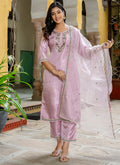Vellora Silk Blend Baby Pink Casual Wear Embroidery Work Readymade Salwar Suit | Grocsy