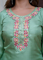 Vellora Silk Blend Light Green Casual Wear Embroidery Work Readymade Salwar Suit | Grocsy