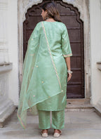 Vellora Silk Blend Light Green Casual Wear Embroidery Work Readymade Salwar Suit | Grocsy