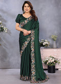 Vellora Embroidery Work Satin Dark Green Festival Wear Saree | Grocsy