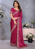Vellora Magenta Pink Satin Festival Wear Embroidery Work Saree | Grocsy