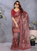 Vellora Brown Tikli Lace Embroidery Work Designer Saree | Grocsy