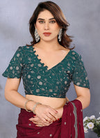 Vellora Maroon Silky Cross Embroidery Work Party Wear Saree | Grocsy