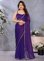 Vellora Violet Fandy Chiffon Lace Embroidery Work Saree | Grocsy
