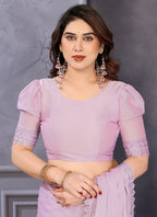 Vellora Border Work Rangoli Baby Pink Festival Wear Saree | Grocsy