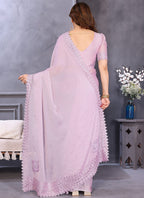 Vellora Border Work Rangoli Baby Pink Festival Wear Saree | Grocsy