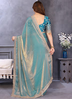 Vellora Sea Green Fandy Satin Embroidery Work Saree | Grocsy