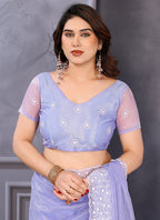 Vellora Lavender Twill Net Border Work Festival Wear Saree | Grocsy
