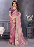 Vellora Pink Fandy Satin Designer Embroidery Work Saree | Grocsy