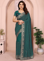 Vellora Green Vichitra Zari Embroidery Work Saree | Grocsy