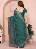 Vellora Green Vichitra Zari Embroidery Work Saree | Grocsy